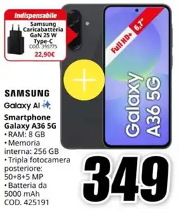 MediaWorld SAMSUNG Galaxy Al Smartphone Galaxy A36 5G offerta