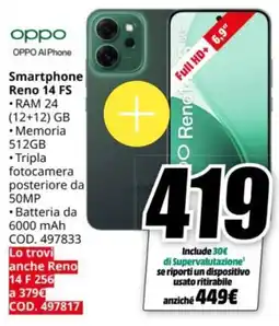 MediaWorld oppo Smartphone Reno 14 FS offerta