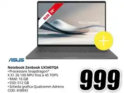 MediaWorld ASUS Notebook Zenbook UX3407QA offerta