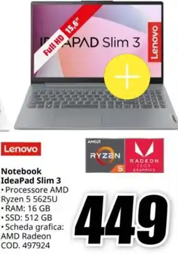 MediaWorld Lenovo Notebook IdeaPad Slim 3 offerta