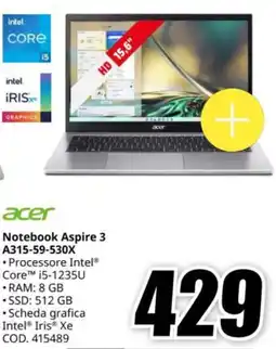 MediaWorld acer Notebook Aspire 3 A315-59-530X offerta