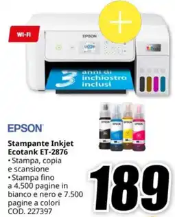 MediaWorld EPSON Stampante Inkjet Ecotank ET-2876 offerta