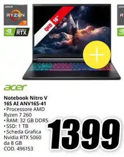 MediaWorld acer Notebook Nitro V 16S AI ANV16S-41 offerta