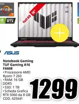 MediaWorld ASUS Notebook Gaming TUF Gaming A16 FA608 offerta