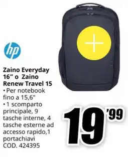 MediaWorld hp Zaino Everyday 16" o Zaino Renew Travel 15 offerta