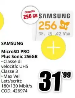 MediaWorld SAMSUNG MicroSD PRO Plus Sonic 256GB offerta