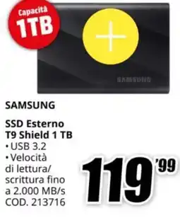 MediaWorld SAMSUNG SSD Esterno T9 Shield 1 TB offerta