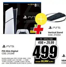 MediaWorld PS5 Slim Digital + Vertical Stand offerta