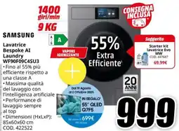 MediaWorld SAMSUNG Lavatrice Bespoke AI Laundry WF90F09C4SU3 offerta