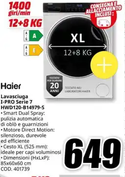 MediaWorld Haier Lavasciuga I-PRO Serie 7 HWD120-B14979-S offerta