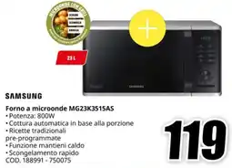 MediaWorld SAMSUNG Forno a microonde MG23K3515AS offerta