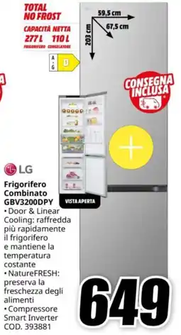 MediaWorld LG Frigorifero Combinato GBV3200DPY offerta