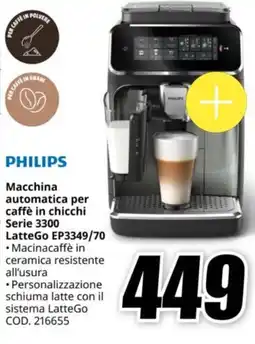 MediaWorld PHILIPS Macchina automatica per caffè in chicchi Serie 3300 LatteGo EP3349/70 offerta