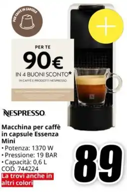 MediaWorld NESPRESSO Macchina per caffè in capsule Essenza Mini offerta