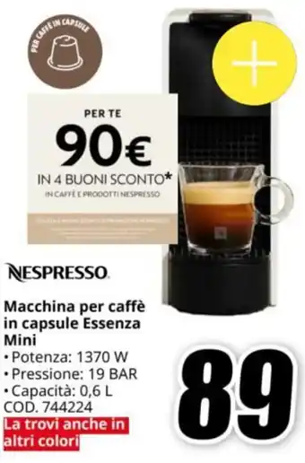 MediaWorld NESPRESSO Macchina per caffè in capsule Essenza Mini offerta