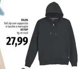Famila FELPA full zip con cappuccio e tasche a marsupio KEYUP offerta