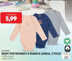 ALDI LILY & DAN Body per neonati a manica lunga, 3 pezzi offerta