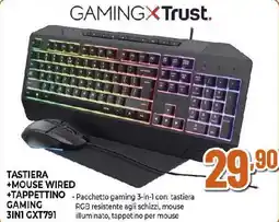 Extracoop GAMINGXTrust.Tastiera +mouse wired +tappettino gaming 3 in 1 GXT791 offerta