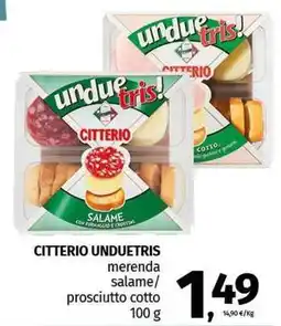 Pam CITTERIO UNDUETRIS merenda salame/ prosciutto cotto offerta