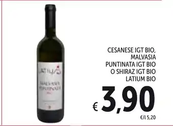 Cesanese IGT Bio, Malvasia Puntinata IGT Bio O Shiraz IGT Bio Latium Bio