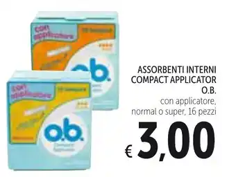 Spazio Conad Assorbenti Interni Compact Applicator O.B. 16 pezzi offerta