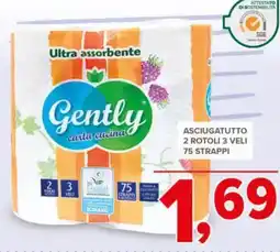 Todis Gently Asciugatutto 2 rotoli 3 veli 75 strappi offerta