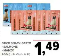 Todis Rico stick snack gatto - salmone - manzo offerta
