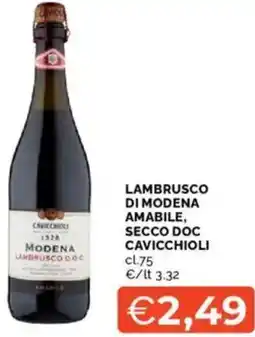 Mercatò Lambrusco di modena amabile, secco doc cavicchioli offerta