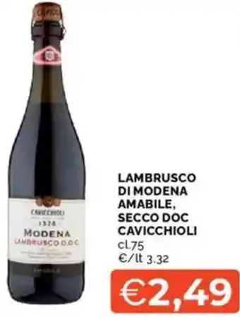 Mercatò Lambrusco di modena amabile, secco doc cavicchioli offerta