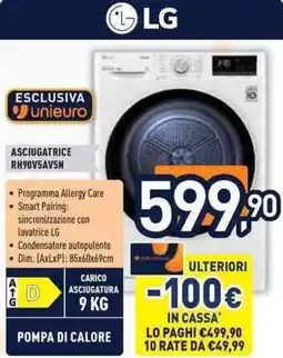 Unieuro LG ASCIUGATRICE RH90V5AV5N offerta