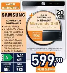 Unieuro Samsung LAVATRICE SLIM WW90DG6694LK offerta