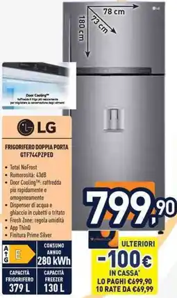 Unieuro LG FRIGORIFERO DOPPIA PORTA GTF744PZPED offerta