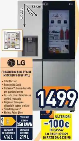 Unieuro LG FRIGORIFERO SIDE BY SIDE INSTAVIEW GSGV81PYLL offerta