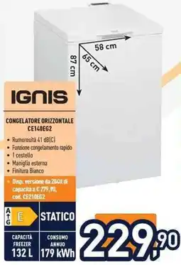 Unieuro Ignis CONGELATORE ORIZZONTALE CE140EG2 offerta