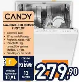 Unieuro Candy LAVASTOVIGLIE DA INCASSO CIP3E7LOW offerta