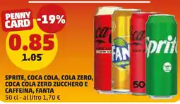 PENNY SPRITE, COCA COLA, COLA ZERO, COCA COLA ZERO ZUCCHERO E CAFFEINA, FANTA offerta