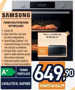 Unieuro Samsung FORNO MULTIFUNZIONE NV75N5640BS offerta