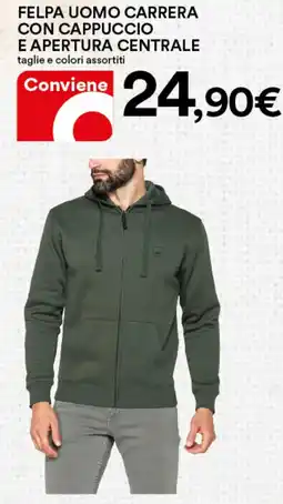 Ipercoop Felpa uomo carrera con cappuccio e apertura centrale offerta