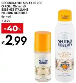 Bennet Deodorante spray o roll on essenze italiane neutro roberts offerta
