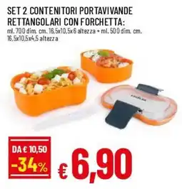 Famila Superstore Set 2 contenitori portavivande rettangolari con forchetta offerta