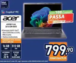 Unieuro acer ASPIRE 14 AI (A14-52M-5067) offerta