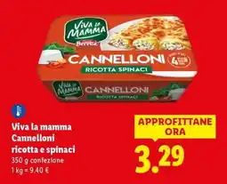 Lidl Viva la mamma Cannelloni ricotta e spinaci offerta