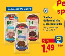 Lidl Sondey Gallette di riso al cioccolato Bio offerta