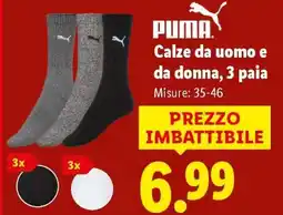 Lidl Puma Calze da uomo e da donna, 3 paia offerta