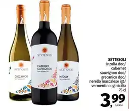 Pam SETTESOLI inzolia doc/ cabernet sauvignon doc/ grecanico doc offerta
