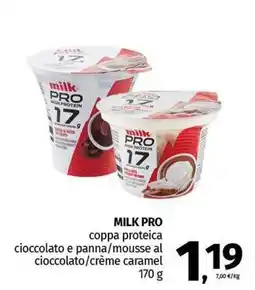 Pam MILK PRO coppa proteica cioccolato e panna/mousse al cioccolato/crème caramel offerta