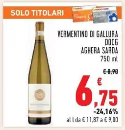 Conad VERMENTINO DI GALLURA DOCG AGHERA SARDA 750 ml offerta
