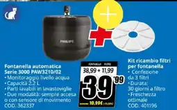 MediaWorld PHILIPS Fontanella automatica Serie 3000 PAW3210/02+ Kit ricambio filtri per fontanella offerta