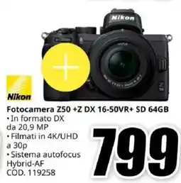 MediaWorld Nikon Fotocamera Z50 +Z DX 16-50VR+ SD 64GB offerta