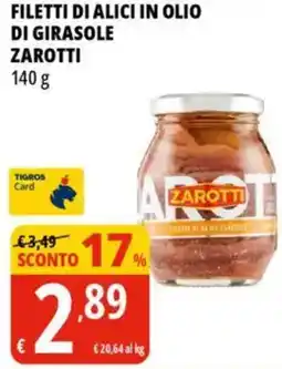 Tigros Filetti di alici in olio di girasole ZAROTTI offerta